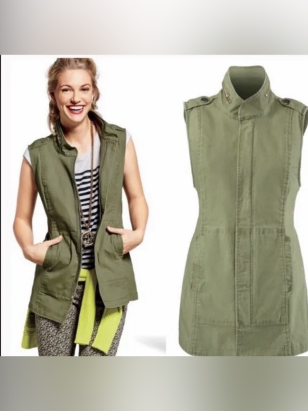CAbi Sleeveless Utility Vest in Olive Green